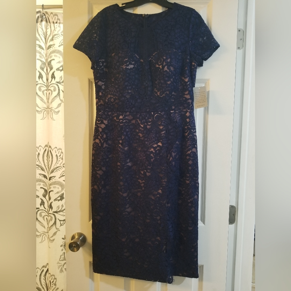 JS Collections Navy Lace Midi Dress